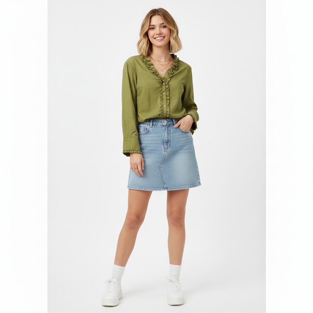 Olive Green Ruffle Blouse - Picture 10 of 10